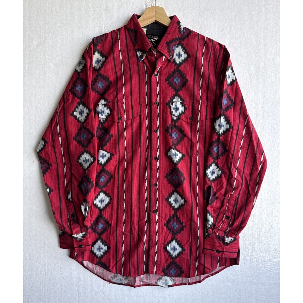 Vintage 70s 80s Roper Aztec Red Western Brushpopper Shirt Colorful Men’s Large
